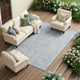 8' X 10' Sky Blue And Blue Oriental Washable Indoor Outdoor Area Rug