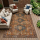 9' X 12' Rust And Orange Oriental Washable Indoor Outdoor Area Rug
