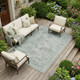 9' X 12' Mint Green And Green Oriental Washable Indoor Outdoor Area Rug