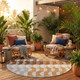 8' Orange And Ivory Round Geometric Washable Indoor Outdoor Area Rug