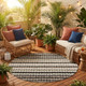 8' Black And Beige Round Striped Washable Indoor Outdoor Area Rug