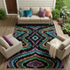 9' X 12' Black And Graphite Abstract Washable Indoor Outdoor Area Rug