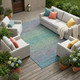 9' X 12' Teal Blue And Purple Geometric Washable Indoor Outdoor Area Rug