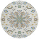8' Ivory And Silver Round Oriental Washable Indoor Outdoor Area Rug