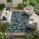 9' X 12' Teal Blue And Black Animal Print Washable Indoor Outdoor Area Rug