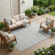 9' X 12' Silver And Gray Striped Washable Indoor Outdoor Area Rug