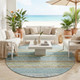 8' Teal Blue And Silver Round Striped Washable Indoor Outdoor Area Rug