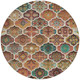 8' Copper And Orange Round Ogee Washable Indoor Outdoor Area Rug