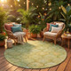 8' Green And Gold Round Ogee Washable Indoor Outdoor Area Rug
