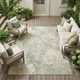 10' X 14' Mint Green And Green Floral Washable Indoor Outdoor Area Rug