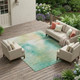 10' X 14' Aqua And Teal Blue Abstract Washable Indoor Outdoor Area Rug