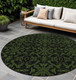 8' Olive Green And Green Round Medallion Washable Indoor Outdoor Area Rug