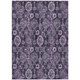5' X 8' Eggplant Purple And Lavender Damask Washable Indoor Outdoor Area Rug