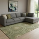 10' X 14' Olive Green And Gold Geometric Washable Area Rug With UV Protection