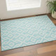 3' X 5' Aqua And Ivory Geometric Washable Area Rug With UV Protection