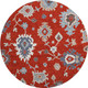 8' Red Gray And Ivory Floral Medallion Washable Round Rug With UV Protection