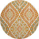 8' Orange Green And Ivory Diamond Washable Round Rug With UV Protection