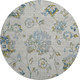 8' Taupe Blue And Gold Floral Washable Round Rug With UV Protection