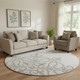 8' Ivory Beige And Tan Floral Medallion Washable Round Rug With UV Protection