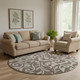 8' Chocolate And Beige Floral Washable Round Rug With UV Protection