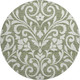 8' Fern Green And Beige Floral Washable Round Rug With UV Protection