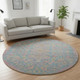 8' Sky Blue Teal And Blush Geometric Washable Round Rug With UV Protection