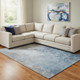 8' X 10' Denim Blue Gray And Ivory Abstract Washable Area Rug With UV Protection