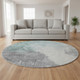 8' Pale Aqua And Ivory Abstract Washable Round Rug With UV Protection