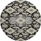 8' Black And Beige Floral Medallion Washable Round Rug With UV Protection