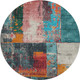8' Teal Orange And Pink Abstract Washable Round Rug With UV Protection