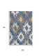 5' X 8' Blue Brown And Ivory Southwestern Washable Area Rug With UV Protection