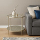 24" Clear and Champagne Tempered Glass and Iron Round End Table With Shelf