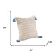 20" Blue And Ivory Striped Cotton Blend Throw Pillow Cover with Fringe