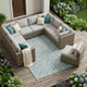 9' X 12' Teal Blue And Brown Oriental Washable Indoor Outdoor Area Rug