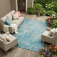 9' X 12' Teal Blue And Brown Oriental Washable Indoor Outdoor Area Rug