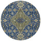 8' Navy Blue And Pewter Round Medallion Washable Indoor Outdoor Area Rug