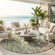8' Green And Gray Round Abstract Washable Indoor Outdoor Area Rug