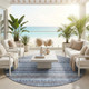 8' Sky Blue And Blue Round Striped Washable Indoor Outdoor Area Rug