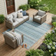 8' X 10' Turquoise And Teal Blue Striped Washable Indoor Outdoor Area Rug