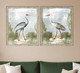 Set Of Two Cranes I Silver Framed Print Wall Art