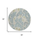 8' Teal Blue And Pewter Round Botanical Leaves Washable Indoor Outdoor Area Rug