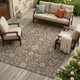 9' X 12' Coffee And Brown Floral Washable Indoor Outdoor Area Rug