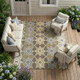 8' X 10' Brown And Pewter Floral Medallion Washable Indoor Outdoor Area Rug