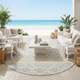 8' Ivory And Silver Round Striped Washable Indoor Outdoor Area Rug