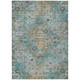 5' X 8' Teal Blue And Pewter Floral Medallion Washable Indoor Outdoor Area Rug