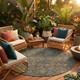8' Black And Coffee Round Damask Washable Indoor Outdoor Area Rug