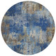 8' Navy Blue And Blue Round Abstract Washable Indoor Outdoor Area Rug