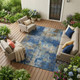 9' X 12' Navy Blue And Blue Abstract Washable Indoor Outdoor Area Rug