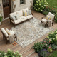 8' X 10' Ivory And Pewter Floral Washable Indoor Outdoor Area Rug