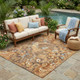 5' X 8' Orange And Rust Floral Washable Indoor Outdoor Area Rug